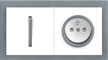 Neo biela / ľadová šedá: Spínač / prepínač / ovládač s možnosťou orientačného alebo signalizačného podsvietenia, Zásuvka jednonásobná s clonkami