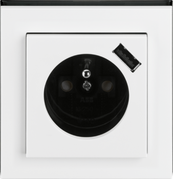Levit biela / dymová čierna: Zásuvka jednonásobná s clonkami - s USB nabíjaním