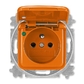 Zásuvka jednonásobná s ochranným kolíkom, s viečkom, so signalizáciou prevádzkového stavu, Reflex SI, oranžová